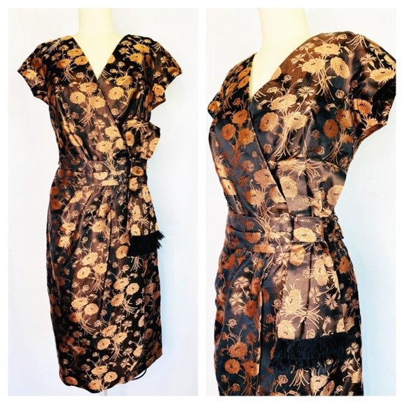 Vintage Dresses & Skirts - Vintage 60s Bronze Cocktail Wiggle Pencil Dress S